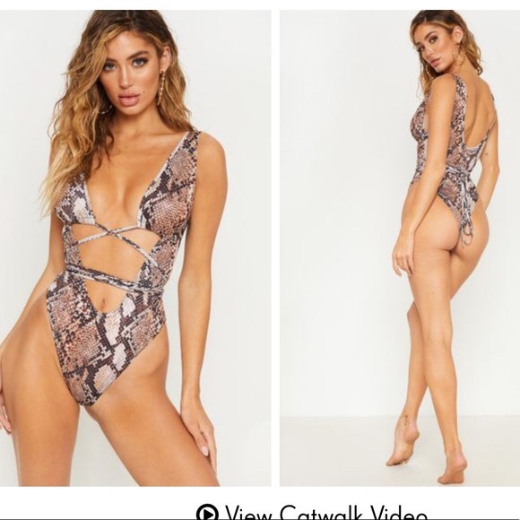 PrettyLittleThing Other - Brown Snake cut out wrap around swimsuit